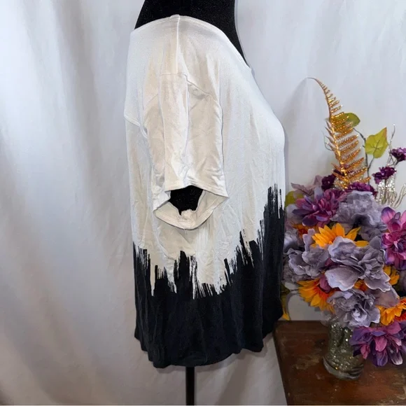 Alfani Black White Ombre Tee L Abstract Brushstroke Short Sleeve - Picture 4 of 8